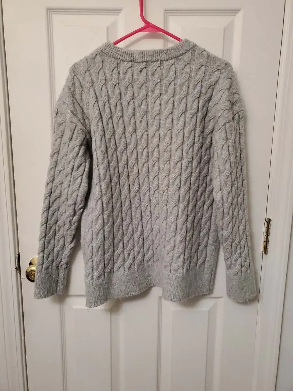 Michael Michael Kors Gray Cable Knit Crew Neck Button Detail Sweater